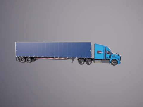 Generic Semi Truck Sleeper Cab with Curtain Trailer 3D Model
