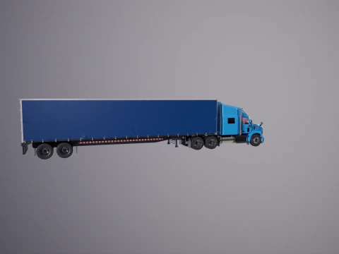 Generic Semi Truck Sleeper Cab with Curtain Trailer 3D Model
