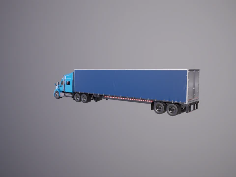 Generic Semi Truck Sleeper Cab with Curtain Trailer 3D Model