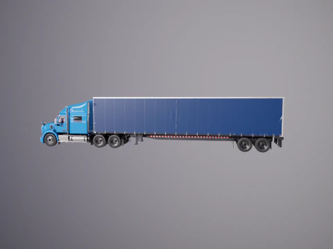 Generic Semi Truck Sleeper Cab with Curtain Trailer 3D Model