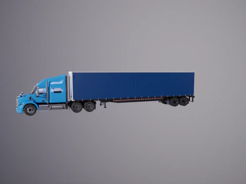 Generic Semi Truck Sleeper Cab with Curtain Trailer 3D Model