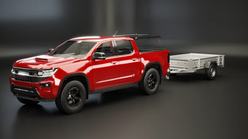 Стандартний пікап із малим краном і причепом 3D Модель .c4d .max .obj .3ds .fbx .stl .blend 