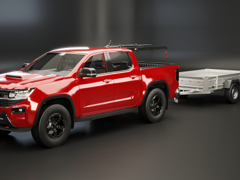 Caminhonete genérica com pequeno guindaste e reboque Modelo 3D