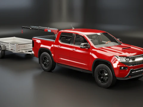 Стандартний пікап із малим краном і причепом 3D Модель