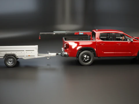 Стандартний пікап із малим краном і причепом 3D Модель