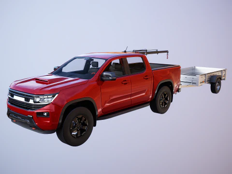 Стандартний пікап із малим краном і причепом 3D Модель