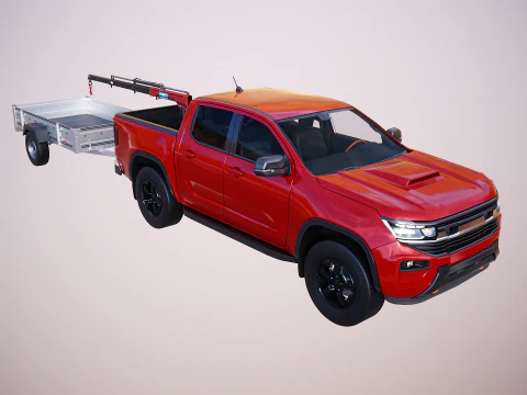 Стандартний пікап із малим краном і причепом 3D Модель