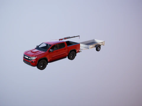 Стандартний пікап із малим краном і причепом 3D Модель