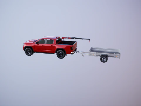 Стандартний пікап із малим краном і причепом 3D Модель