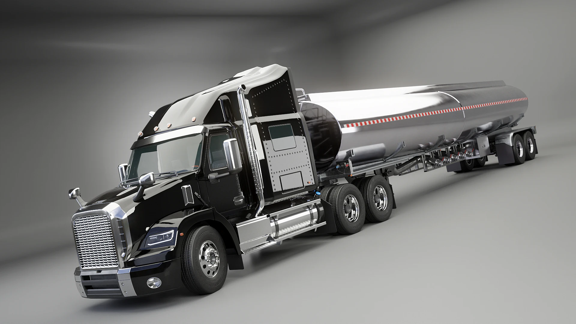 Generic Semi Truck Sleeper with Tanker Trailer 3D Model .c4d .max .obj .3ds .fbx .stl .blend 