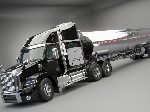 Ogólna półciężarówka sypialna z przyczepą cysterną Model 3D