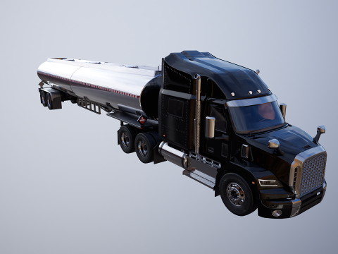 Semi-camion generico con cuccetta e rimorchio cisterna Modello 3D