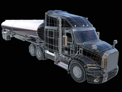 Semi-camion generico con cuccetta e rimorchio cisterna Modello 3D