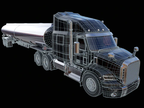 Generic Semi Truck Sleeper with Tanker Trailer 3D Model