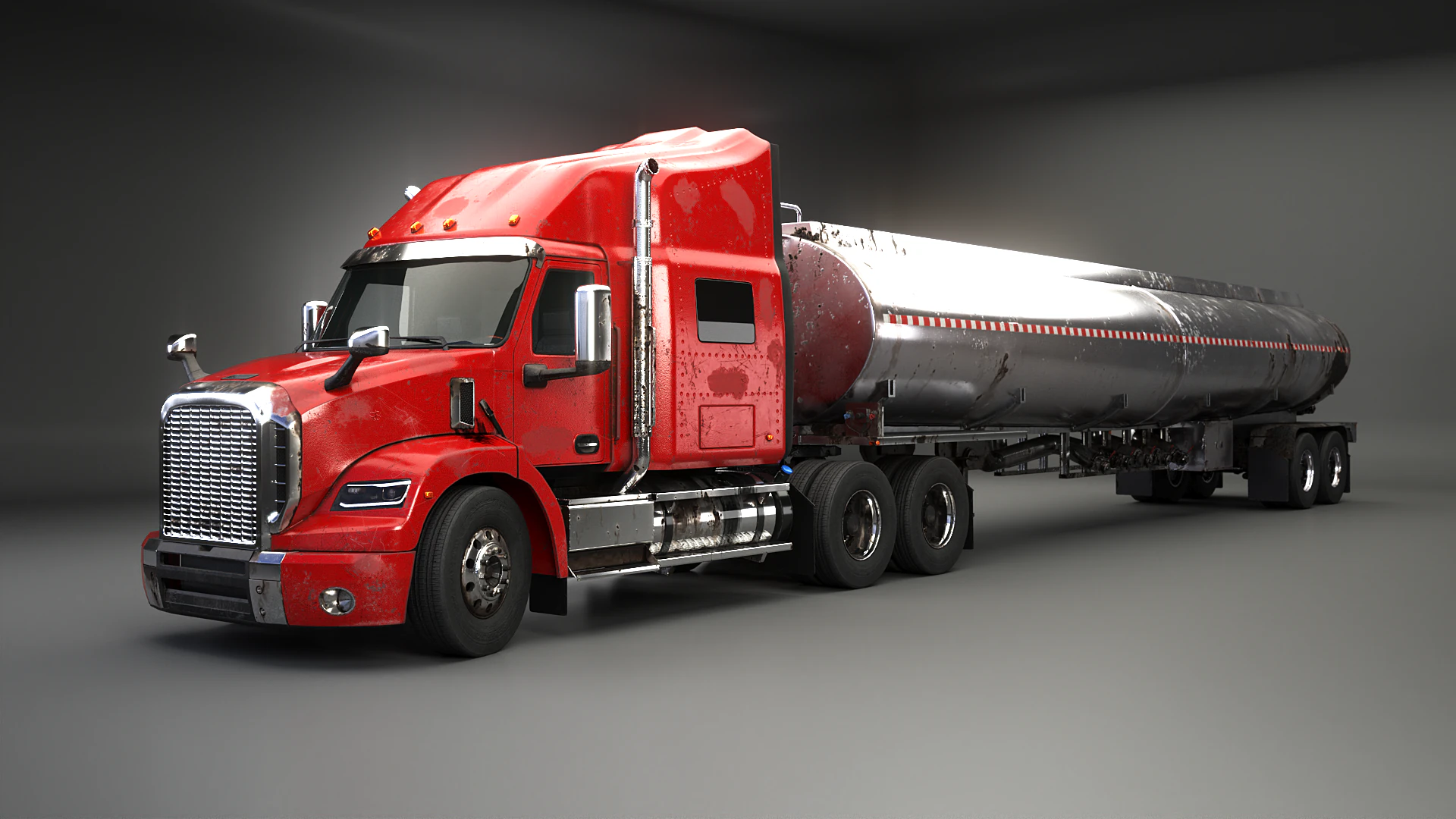Generic Semi Truck Sleeper with Tanker Trailer USED 3D Model .c4d .max .obj .3ds .fbx .stl .blend 