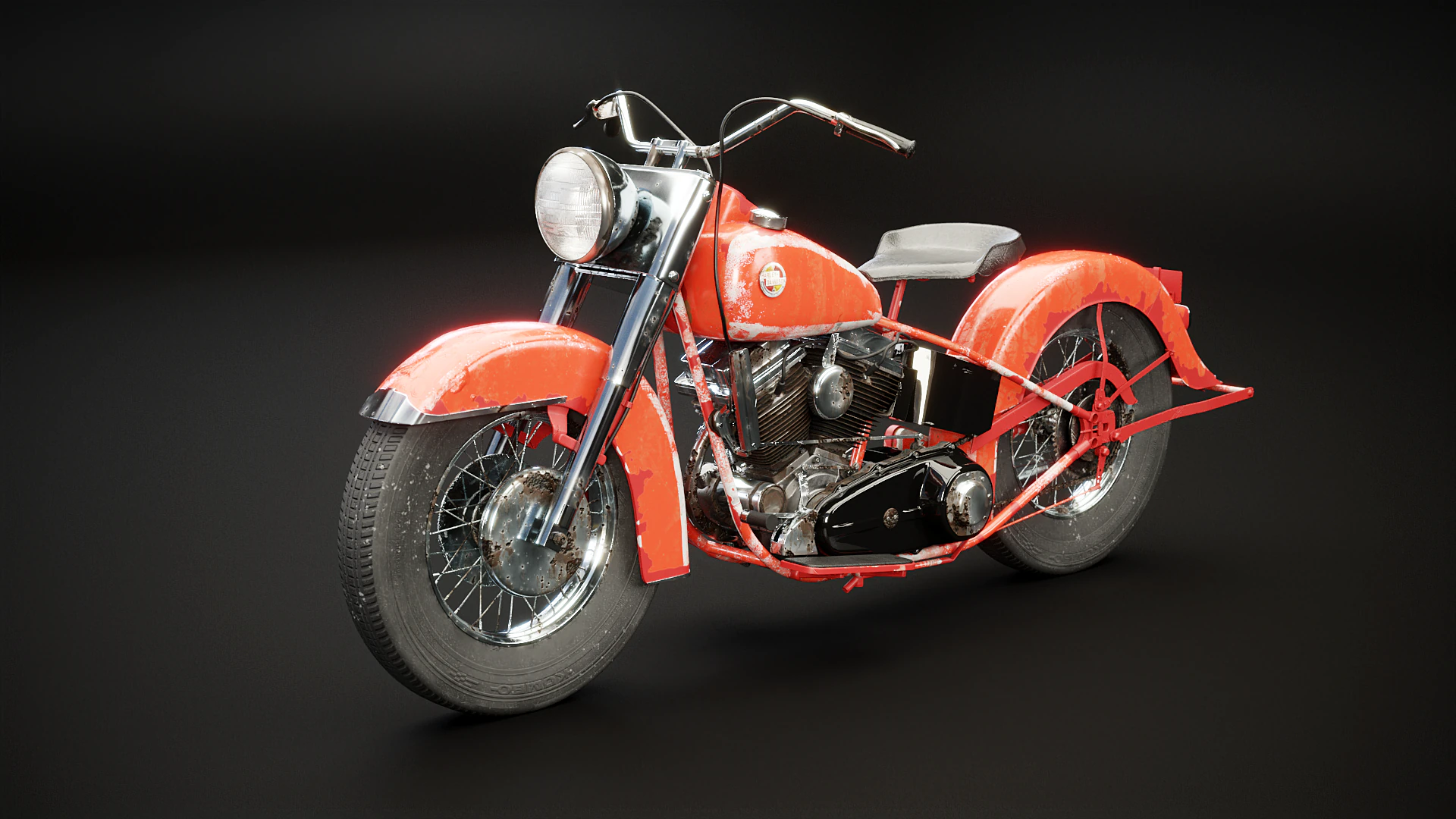Harley Davidson FL EL 1957 3D Model .c4d .max .obj .3ds .fbx .stl .blend