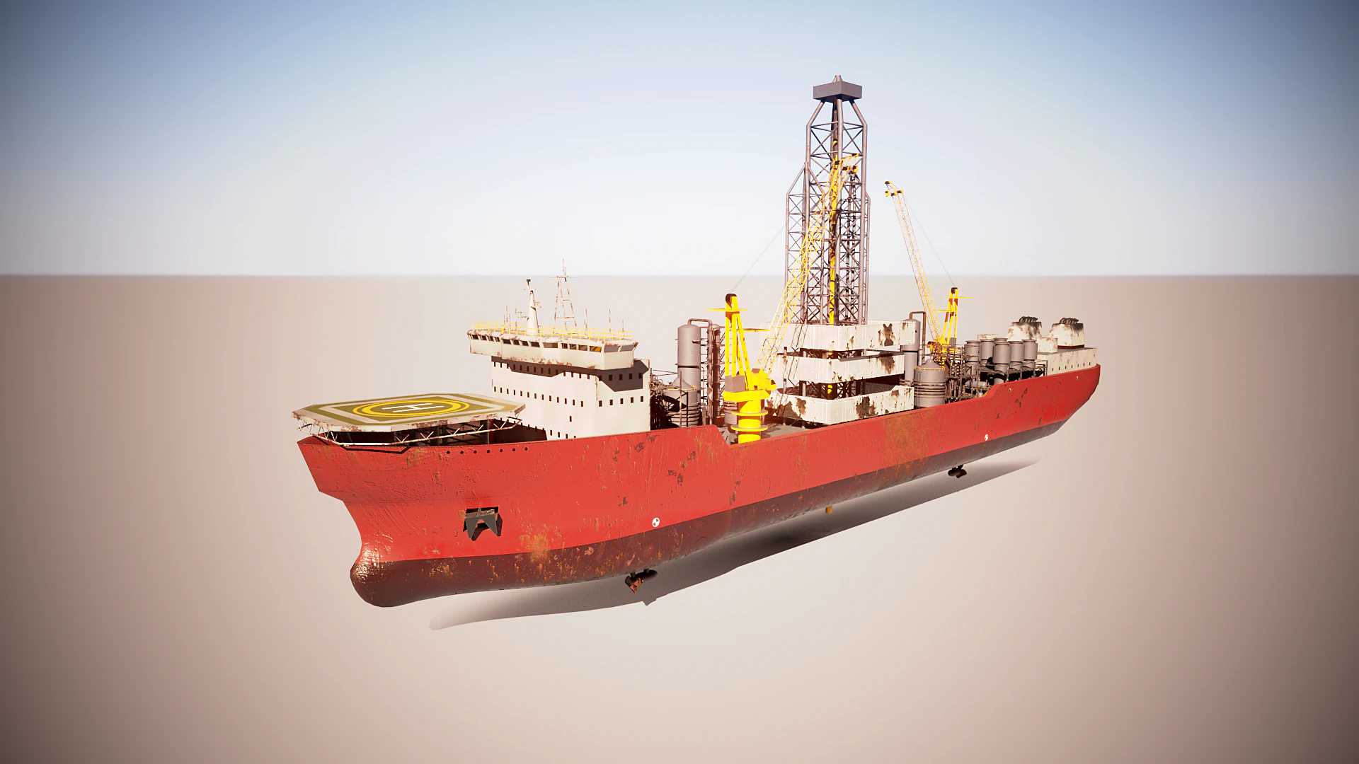 Modern Generic Drill Ship RUSTED 3D Model .c4d .max .obj .3ds .fbx .stl .blend