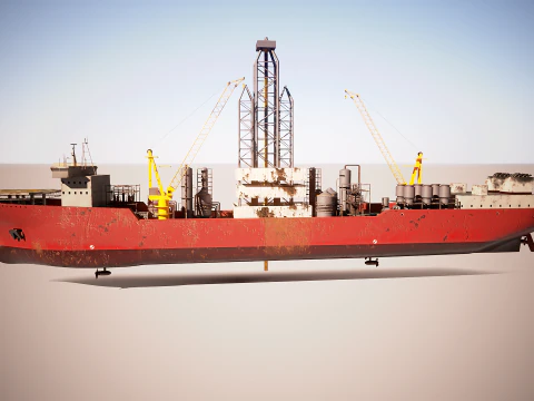 Modern Generic Drill Ship RUSTED 3D Model