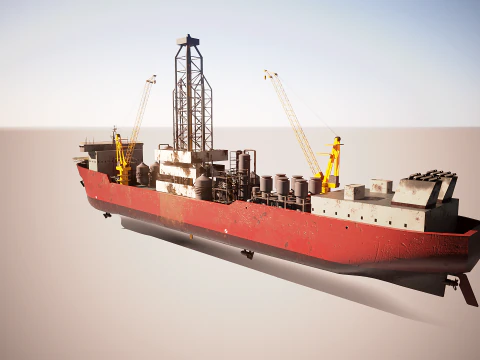 Modern Generic Drill Ship RUSTED 3D Model