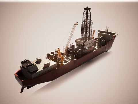Modern Generic Drill Ship RUSTED 3D Model