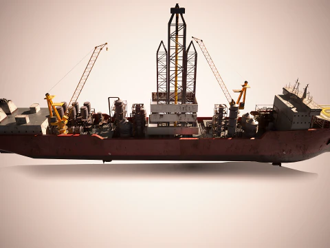Modern Generic Drill Ship RUSTED 3D Model
