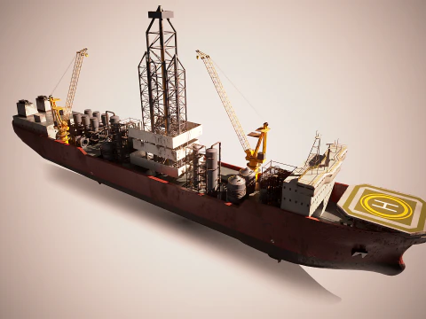 Modern Generic Drill Ship RUSTED 3D Model