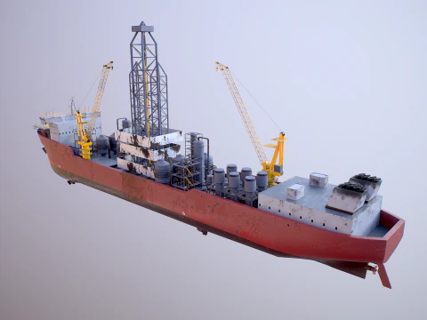 Modern Generic Drill Ship RUSTED 3D Model