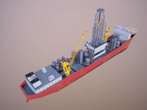Modern Generic Drill Ship RUSTED 3D Model