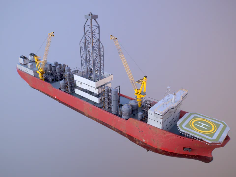 Modern Generic Drill Ship RUSTED 3D Model