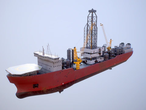 Modern Generic Drill Ship RUSTED 3D Model