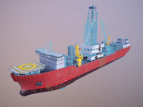 Modern Generic Drill Ship RUSTED 3D Model