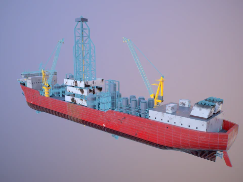 Modern Generic Drill Ship RUSTED 3D Model