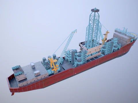 Modern Generic Drill Ship RUSTED 3D Model