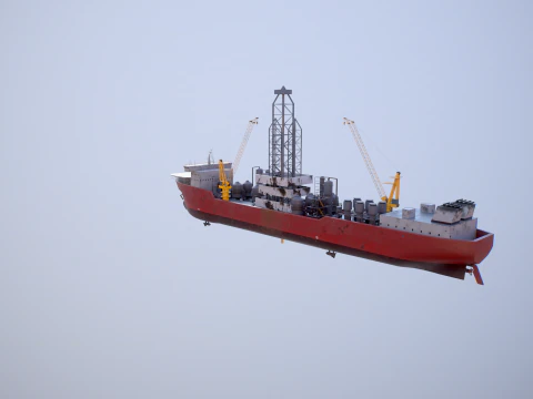Modern Generic Drill Ship RUSTED 3D Model