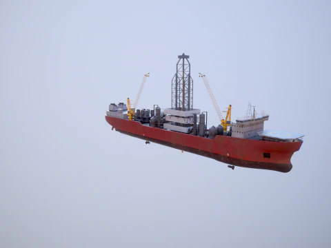 Modern Generic Drill Ship RUSTED 3D Model