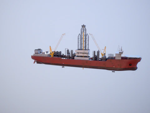 Modern Generic Drill Ship RUSTED 3D Model
