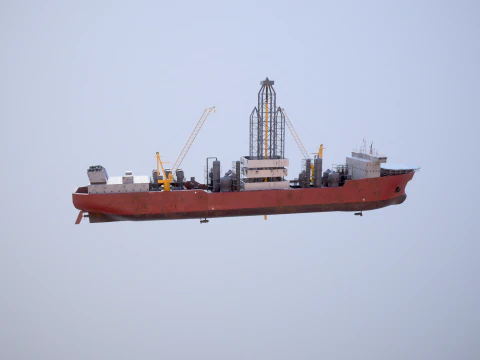 Modern Generic Drill Ship RUSTED 3D Model