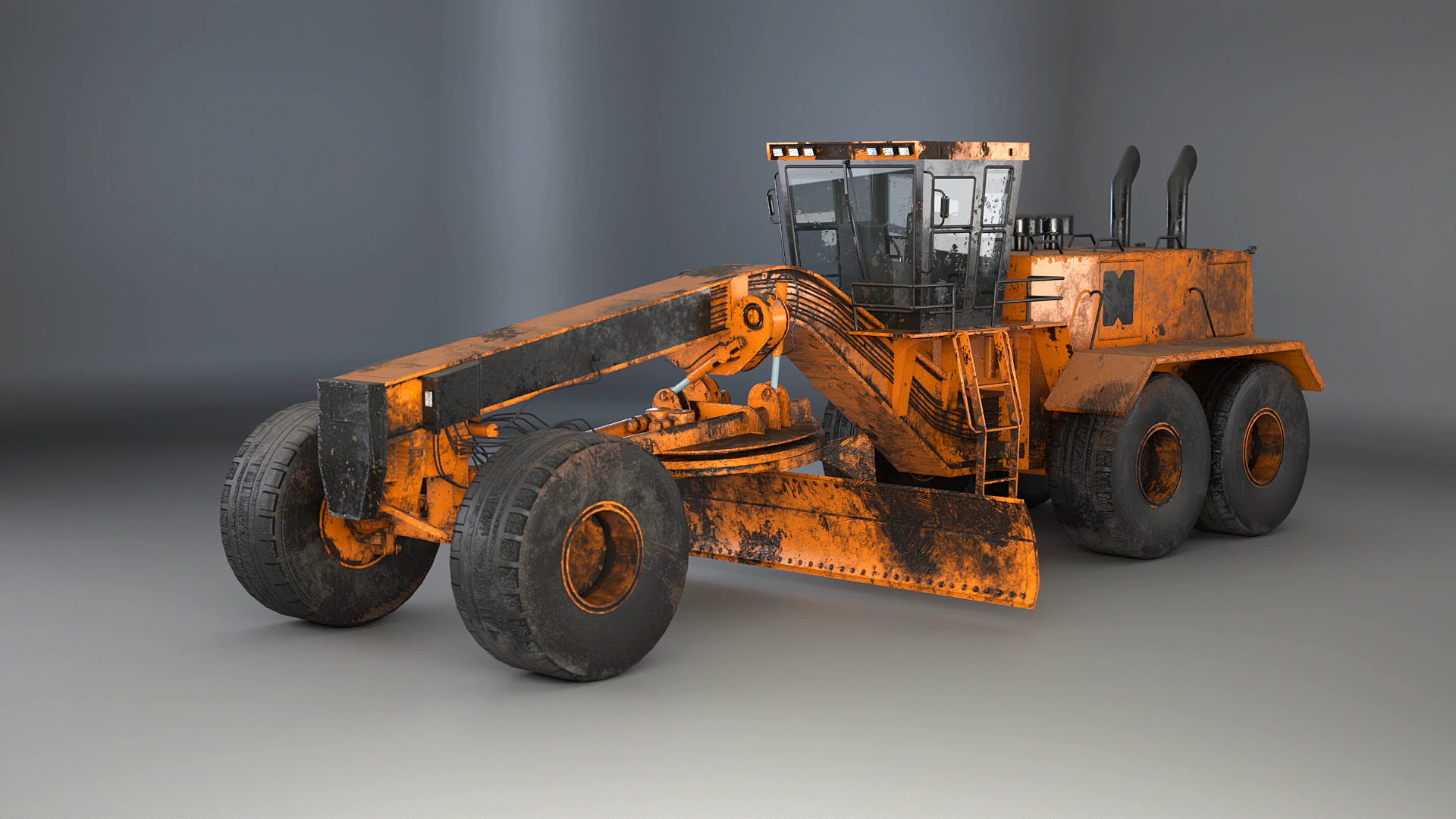 Old Generic Motor Grader 3D Model .c4d .max .obj .3ds .fbx .stl .blend 