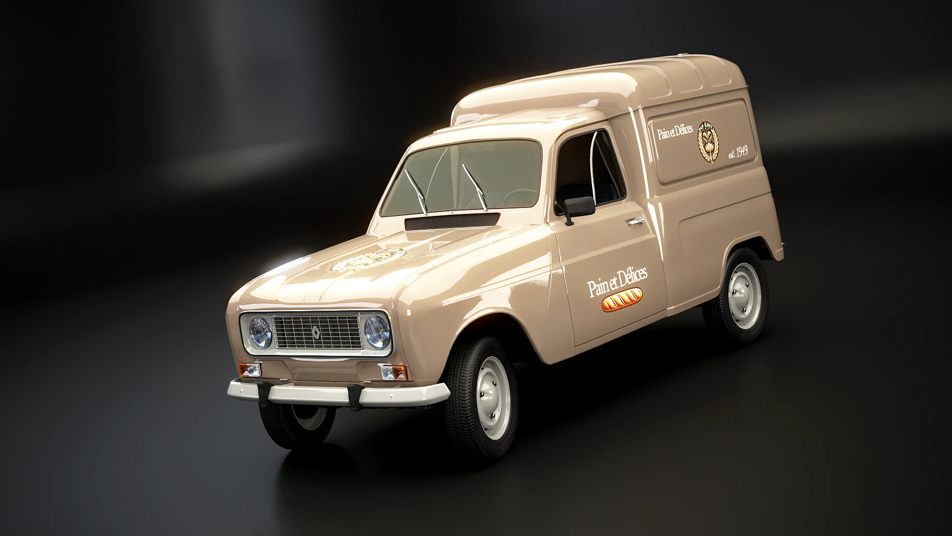 Renault 4 Van French Bakery 3D Model .c4d .max .obj .3ds .fbx .stl .blend 