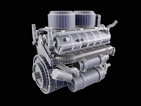 WWII V12 Tank Engine 3D Model