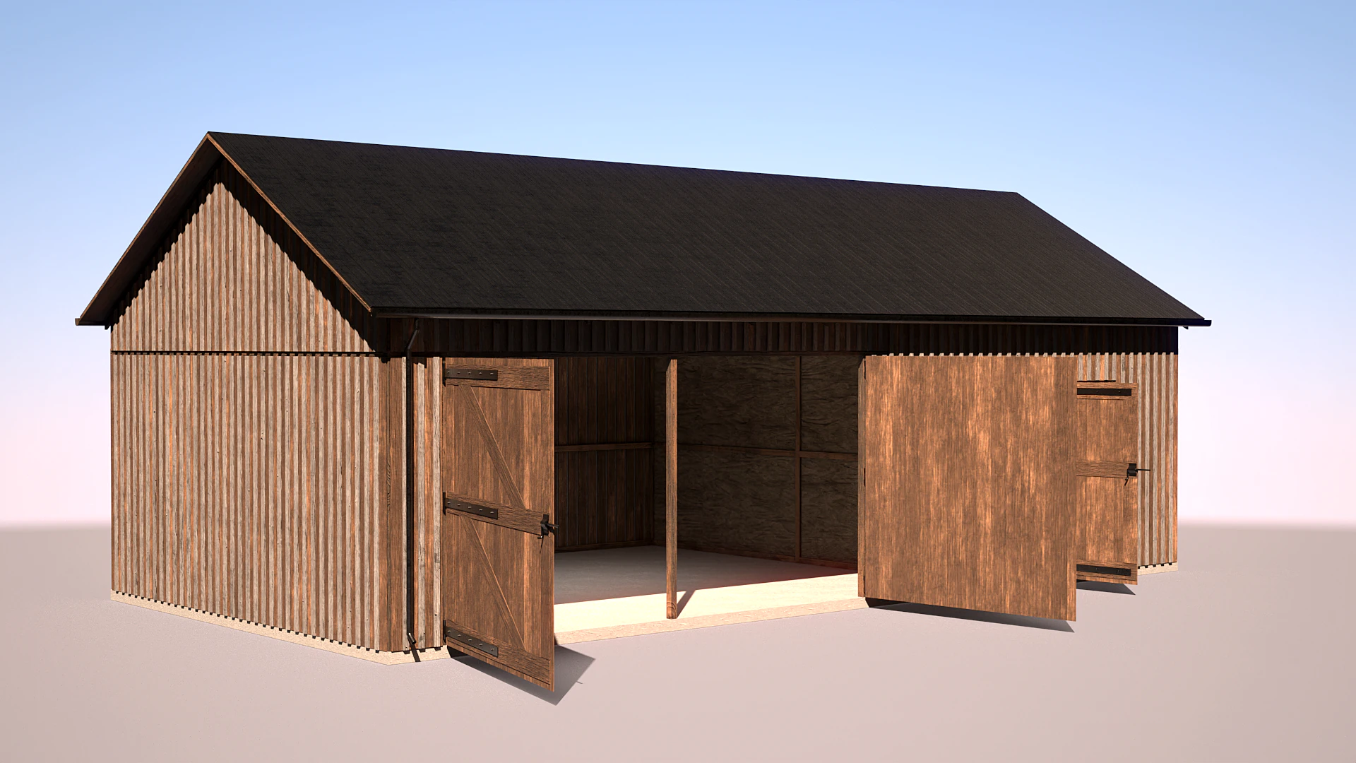 Drewniany garaż na samoch&oacute;d i motocykl z małym warsztatem Model 3D .c4d .max .obj .3ds .fbx .stl .blend 