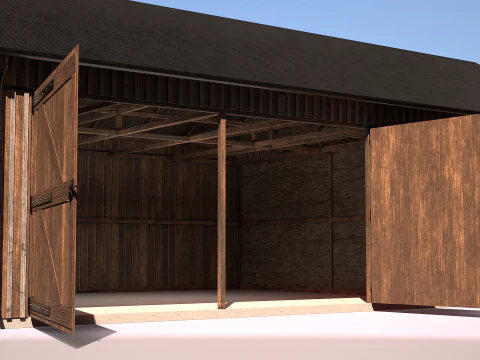 Drewniany garaż na samoch&oacute;d i motocykl z małym warsztatem Model 3D