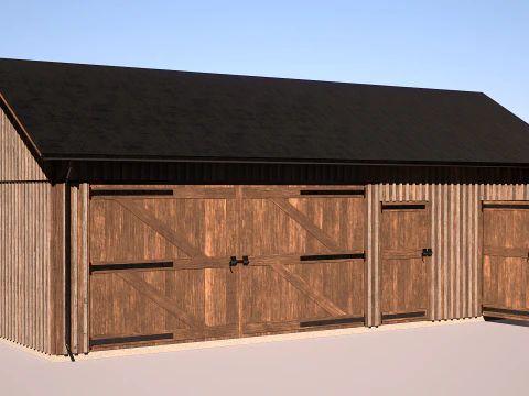 Drewniany garaż na samoch&oacute;d i motocykl z małym warsztatem Model 3D