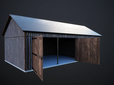 Drewniany garaż na samoch&oacute;d i motocykl z małym warsztatem Model 3D