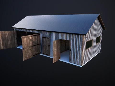 Drewniany garaż na samoch&oacute;d i motocykl z małym warsztatem Model 3D