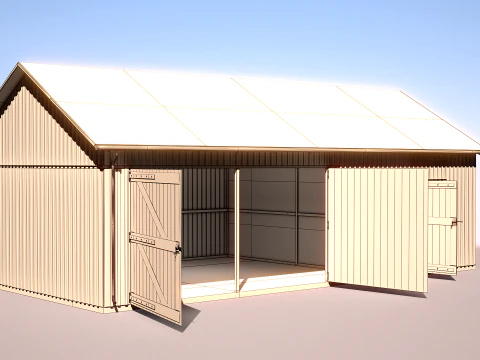 Drewniany garaż na samoch&oacute;d i motocykl z małym warsztatem Model 3D