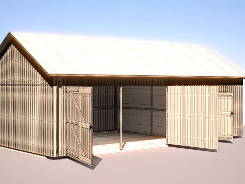 Drewniany garaż na samoch&oacute;d i motocykl z małym warsztatem Model 3D