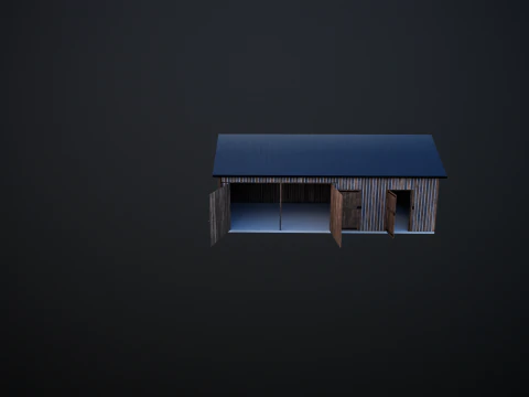 Drewniany garaż na samoch&oacute;d i motocykl z małym warsztatem Model 3D