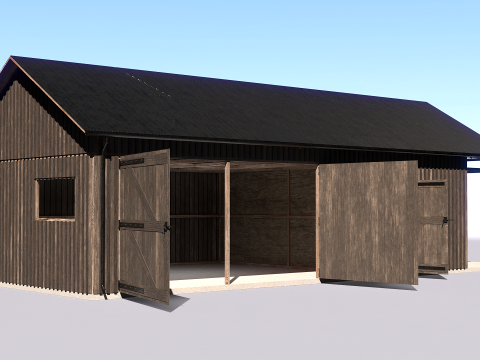 소규모 작업장 V2를 갖춘 자동차 및 오토바이용 목조 차고 3D 모델