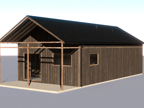 Garasi Kayu untuk Mobil dan Sepeda Motor dengan Bengkel Kecil V2 Model 3D